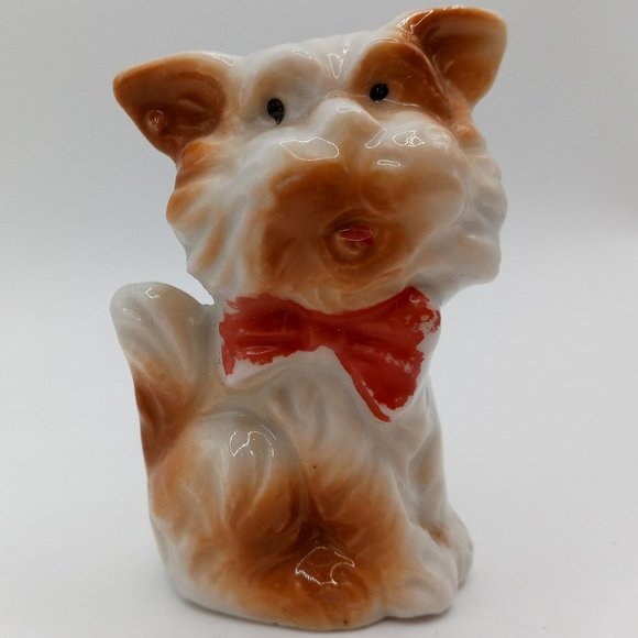 Vintage Terrier Dog Figurine Made in Japan Bowtie Bow Tie Figure - Picture 5 of 10